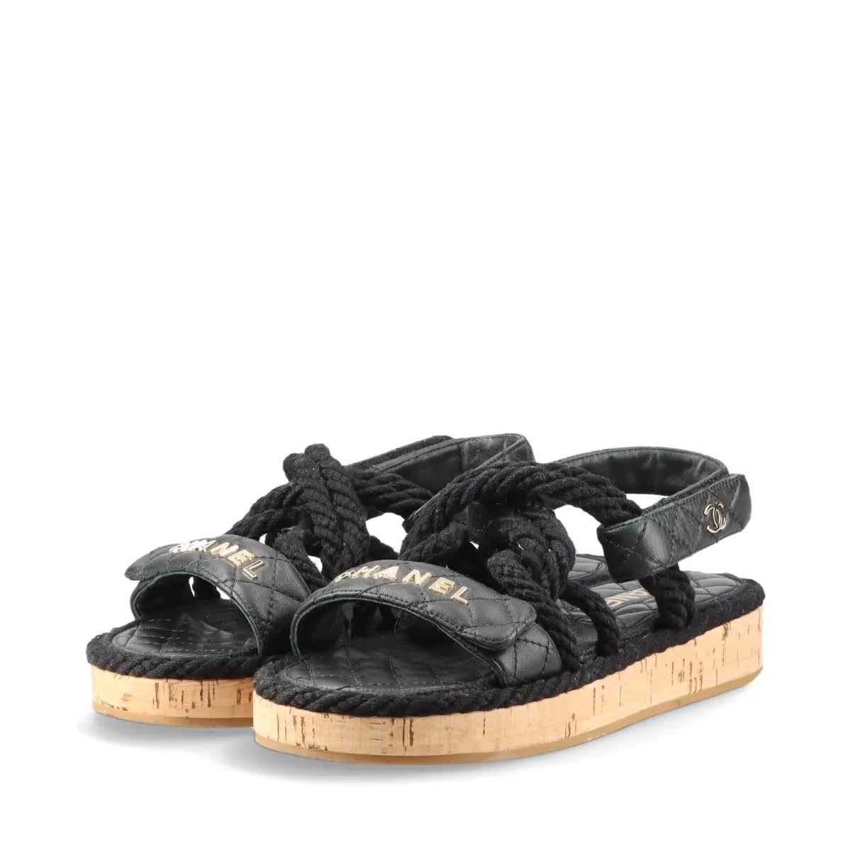 Chanel Logo Matelasse Leather Strap Sandal Black