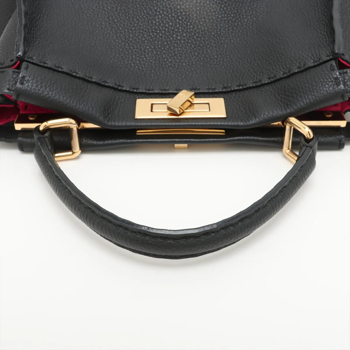 Fendi Peekaboo Regular Selleria Leather Two-Way Handbag Black x Hot Pink