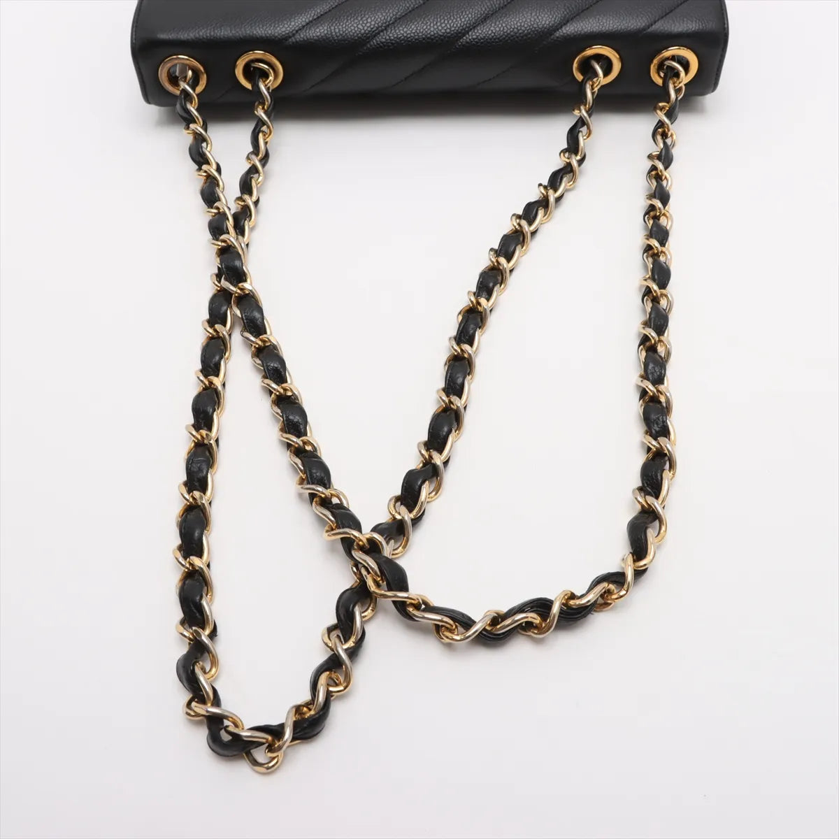 Chanel CC Logo Caviar Skin Single Flap Double Chain Bag Black