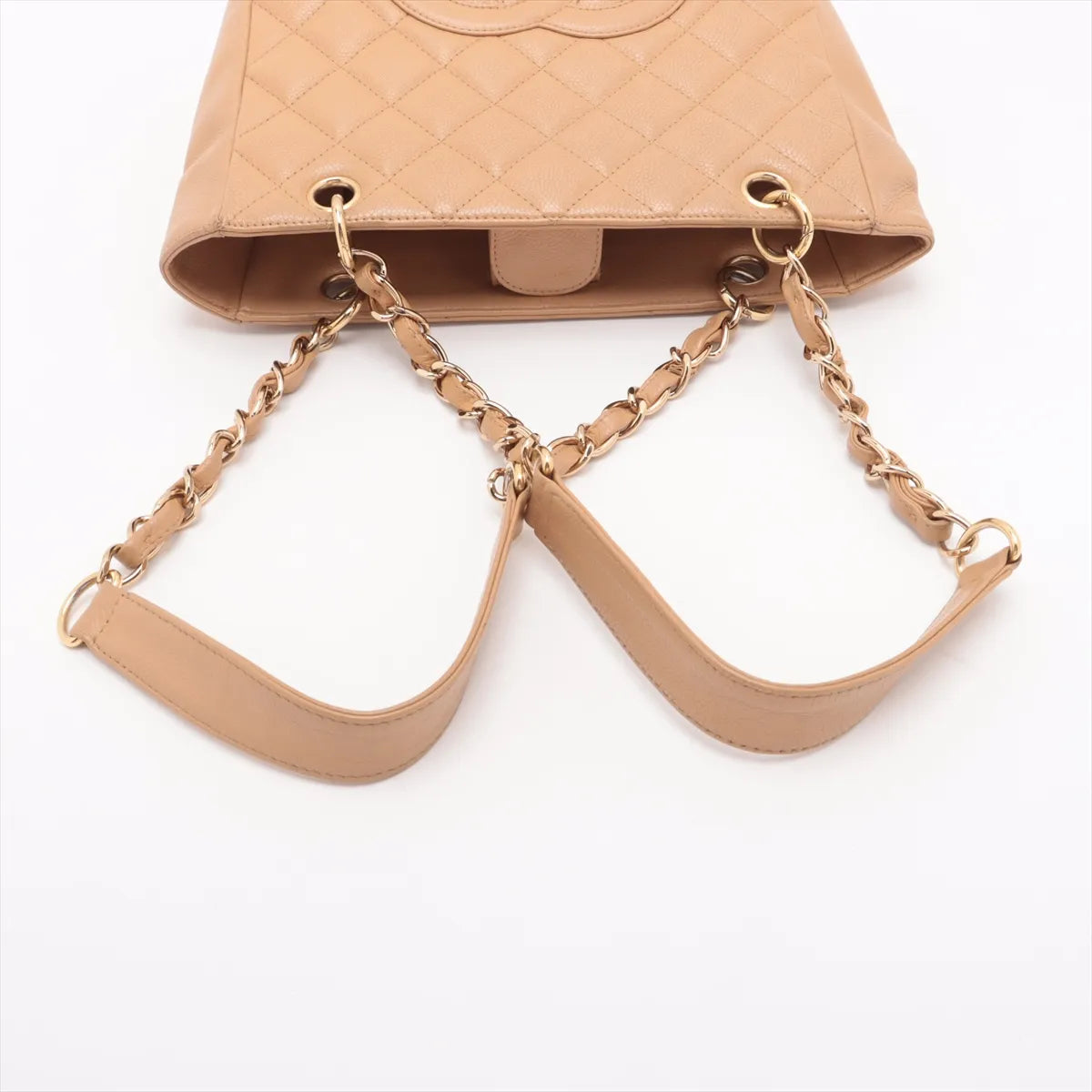 Chanel CC Logo Caviar Skin Chain Tote Bag Beige