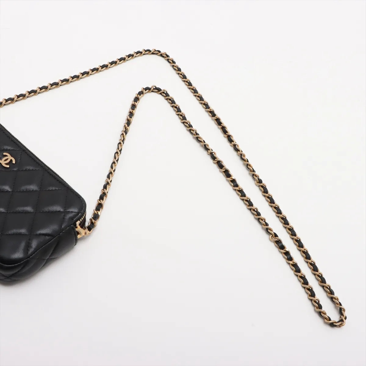 Chanel CC Logo Matelasse Lambskin Wallet on Chain Black
