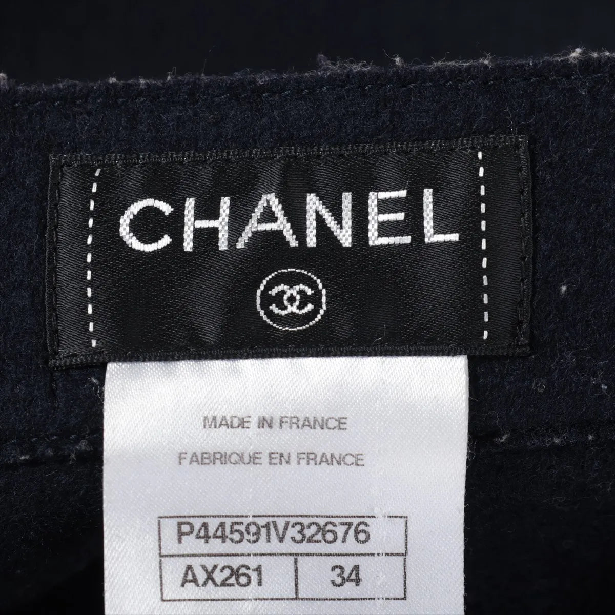 Chanel CC Logo Button Wool Skirt Navy Blue