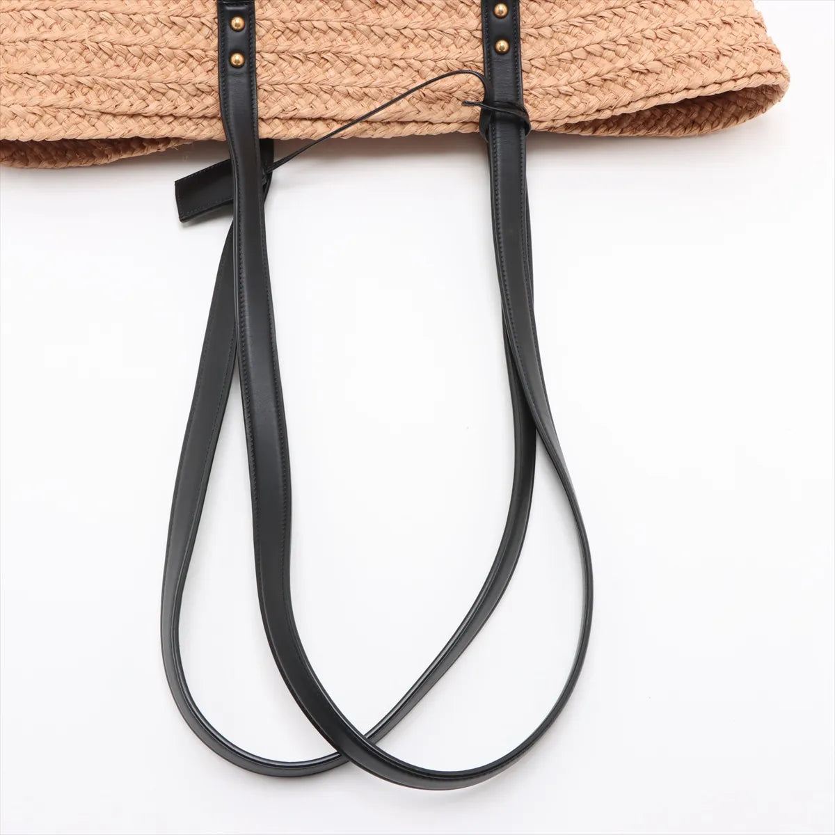 Saint Laurent Paris Panier Raffia Leather Straw Bag Beige x Black