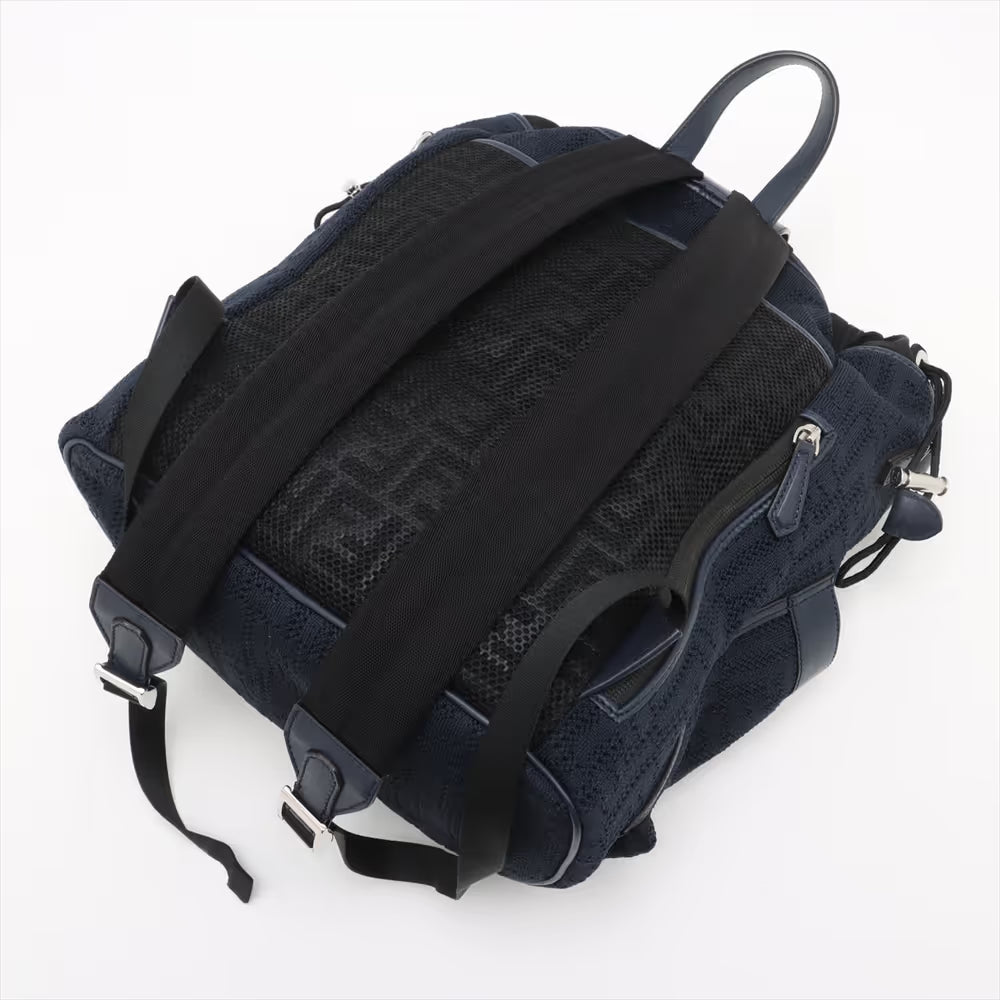 Fendi FF Jacquard Medium Canvas Leather Backpack Navy Blue