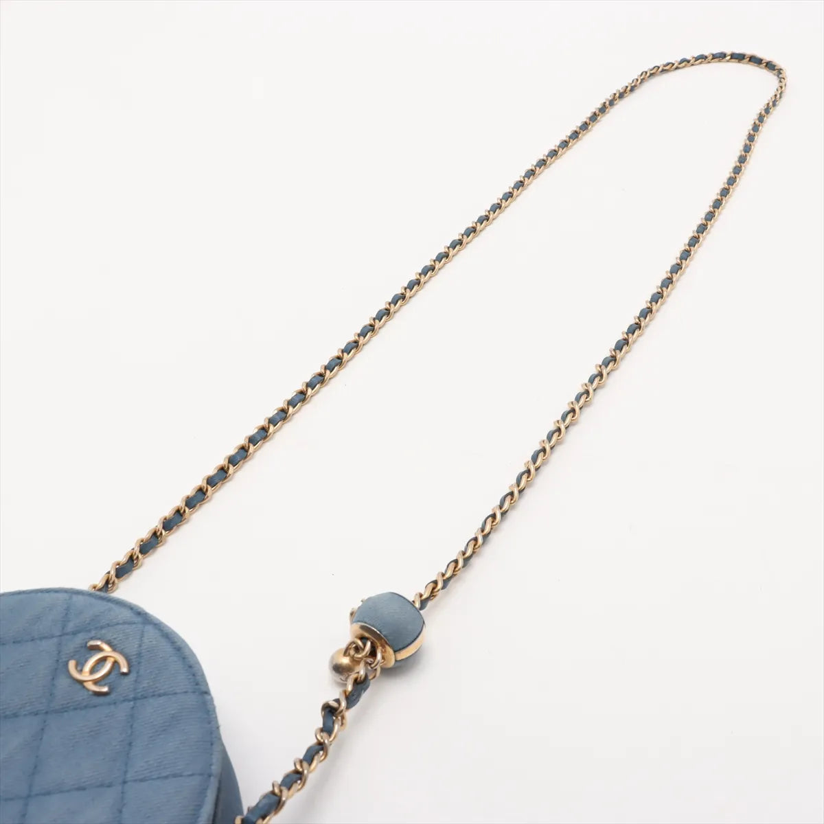 Best Seller Chanel CC Logo Matelasse Denim Chain Round Shoulder Bag Blue