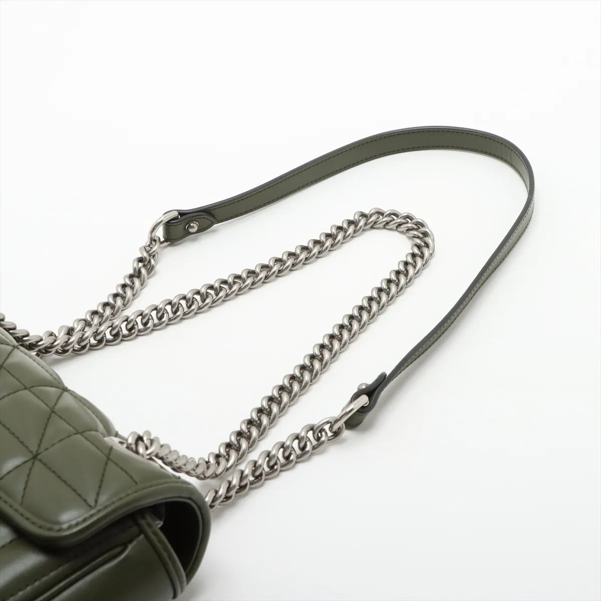 Gucci GG Logo Marmont Leather Chain Shoulder Bag Khaki