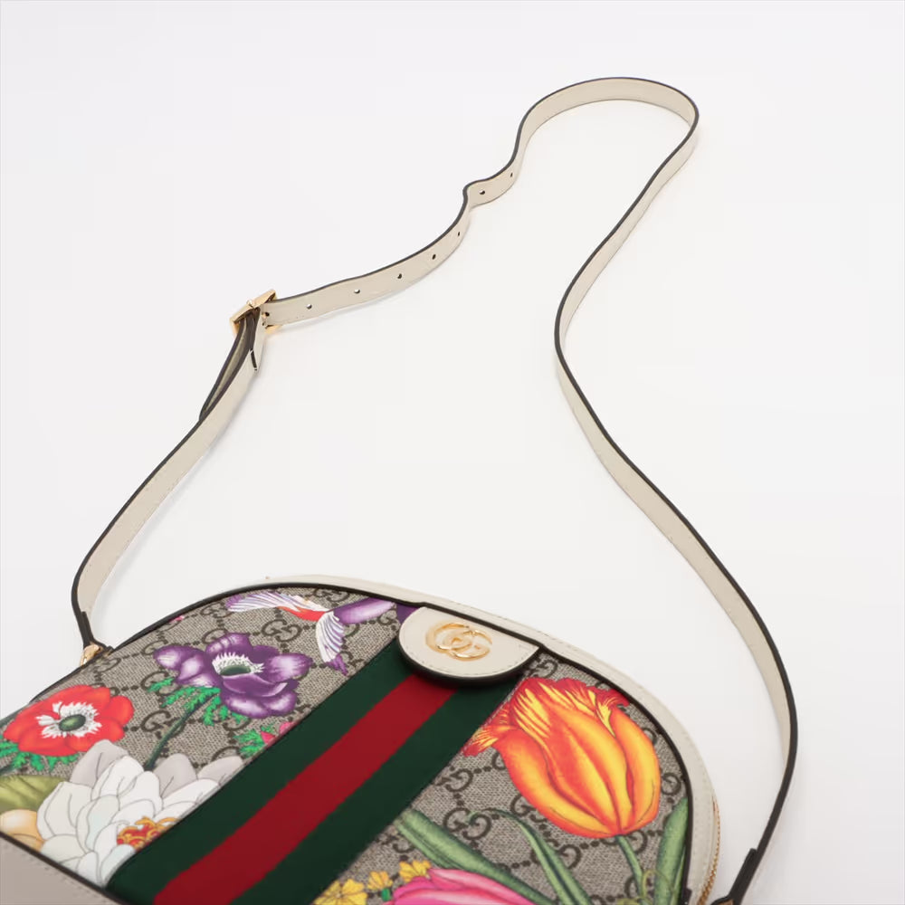 Gucci GG Floral Ophidia Shoulder Bag Beige x White