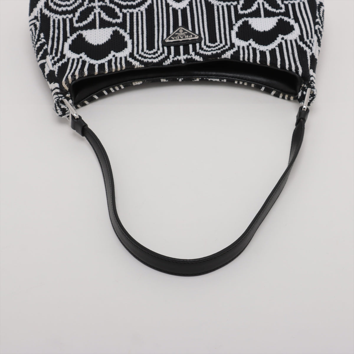 Prada Cleo Jacquard Shoulder Bag Black x White