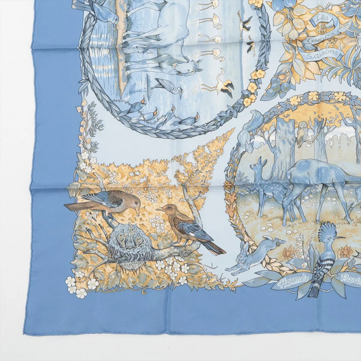 Hermès Carré 90 Les Quatre Saisons Four Seasons Silk Scarf Light Blue