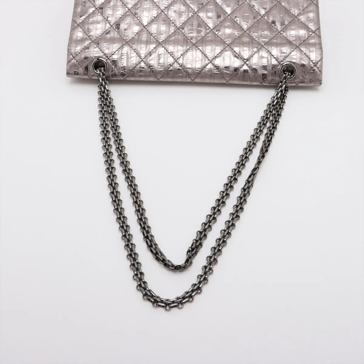 Chanel Matelasse 2.55 Maxi Vintage Calf Double Flap Double Chain Bag Stripe Metallic Silver
