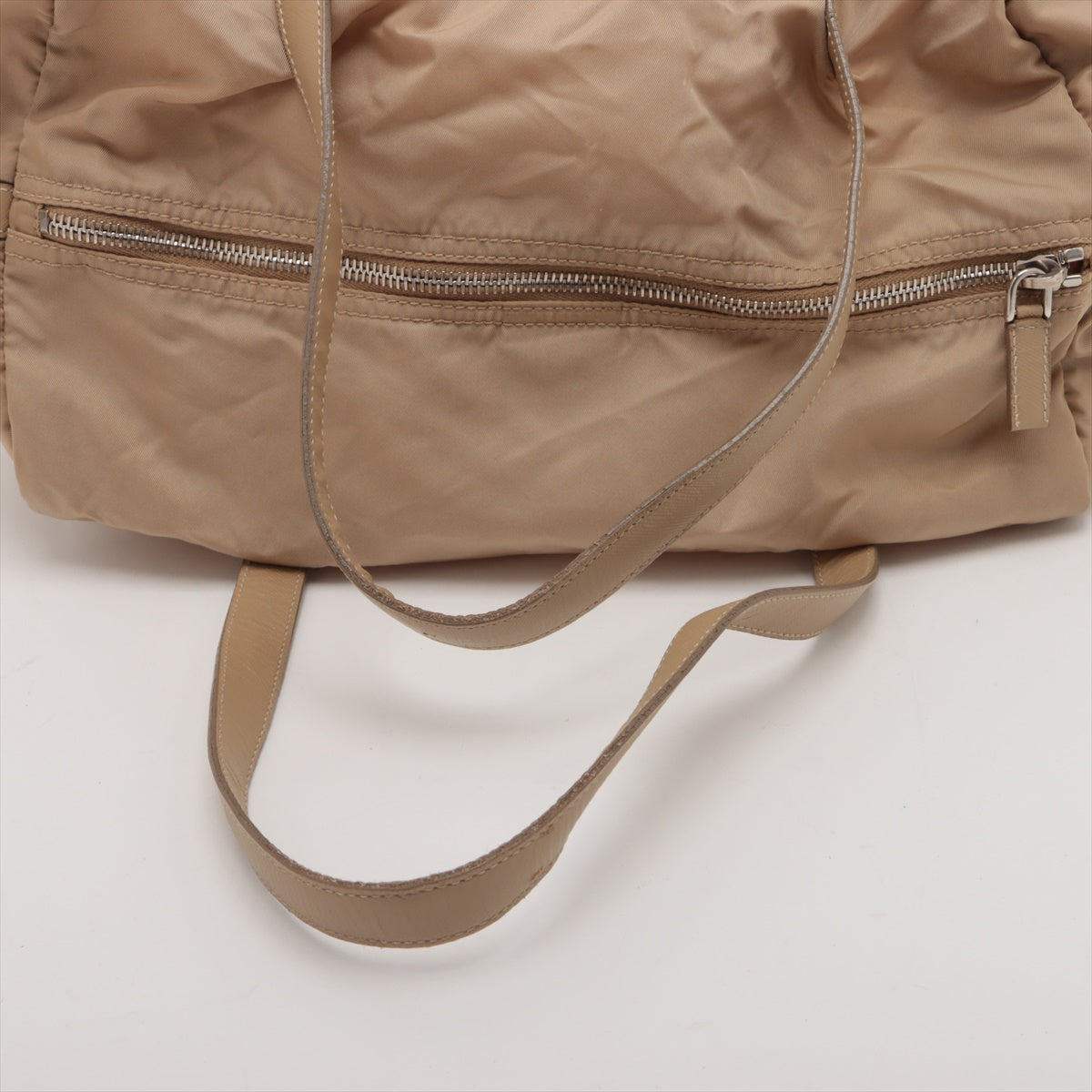 Prada Tessuto Nylon Leather Duffle Shoulder Bag Beige