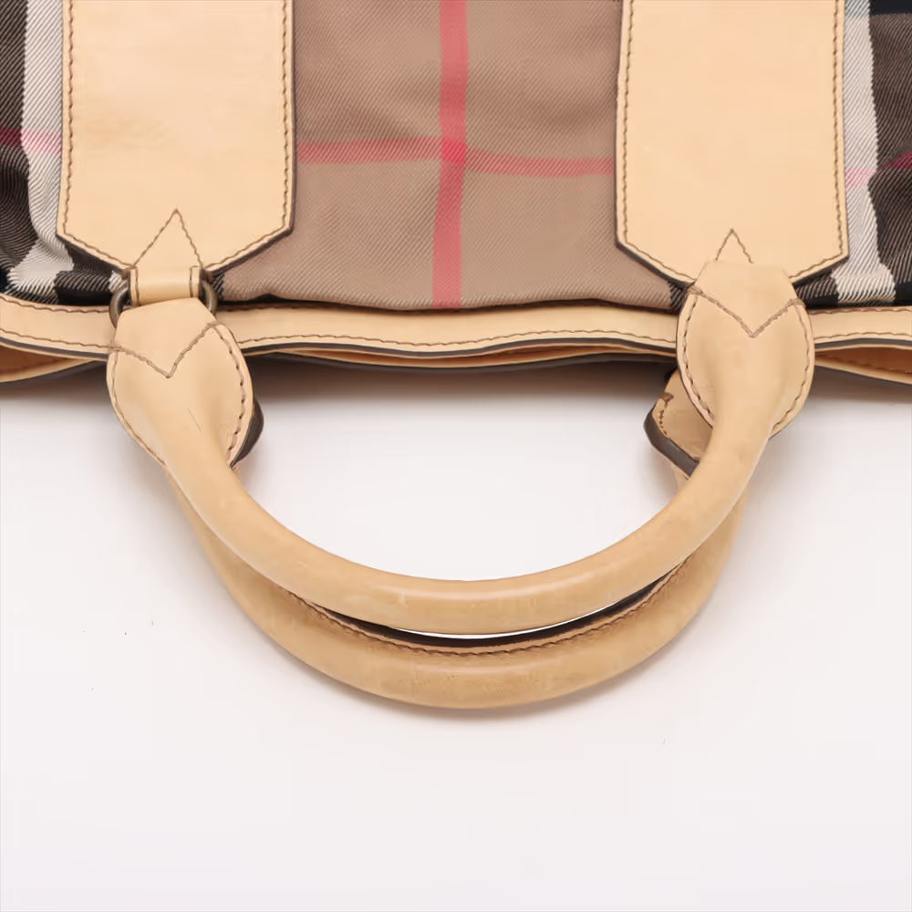 Burberry Nova Check Canvas Leather Two-Way Handbag Beige