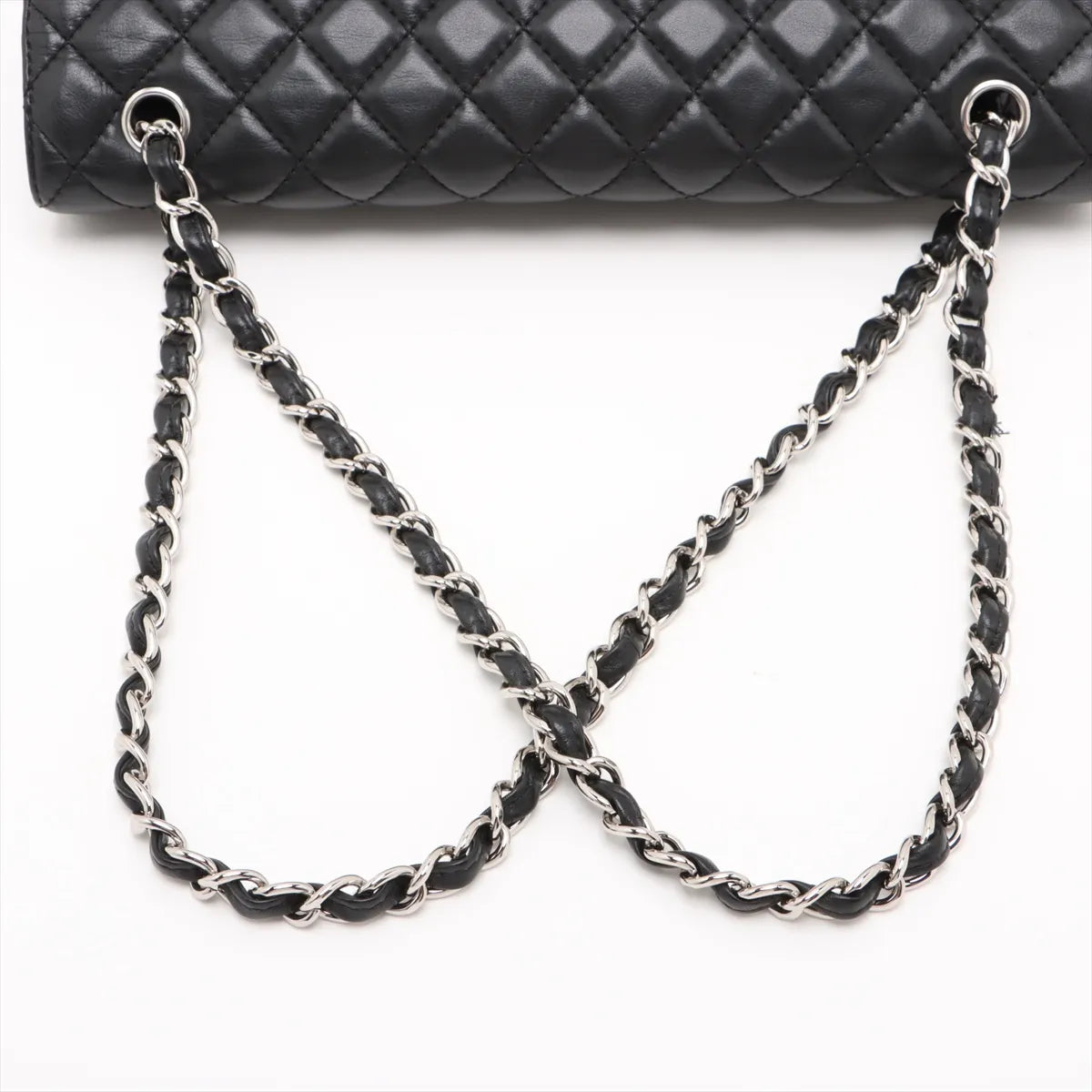 Chanel CC Logo Big Matelasse Lambskin Single Flap Double Chain Bag Black