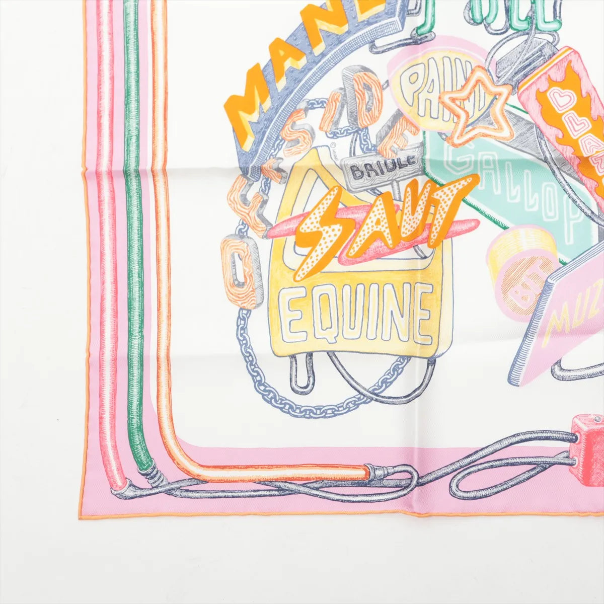 Hermes Carre 45 Chevaloscope Neon Silk Scarf
