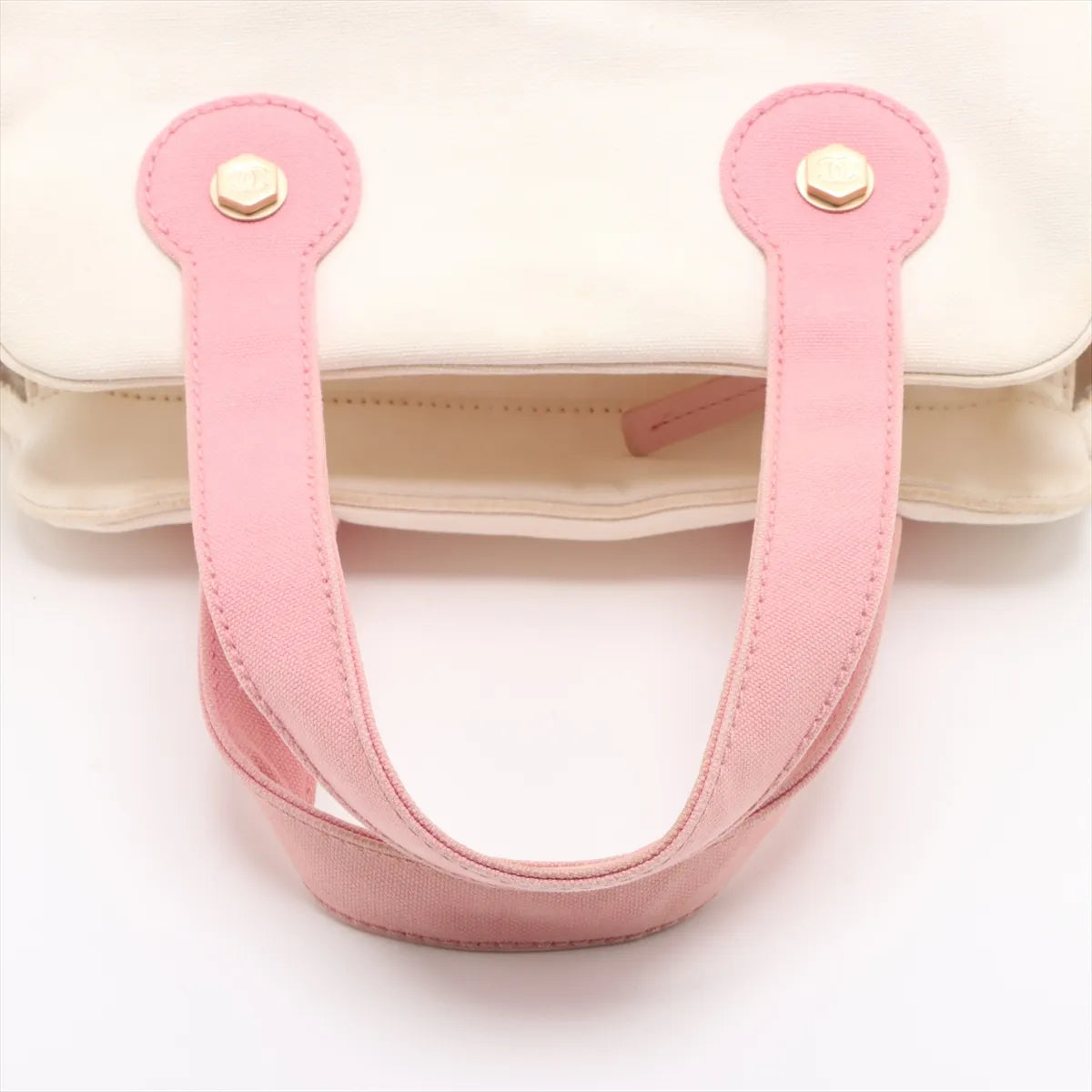 Chanel CC Logo Canvas Leather Handbag White x Pink