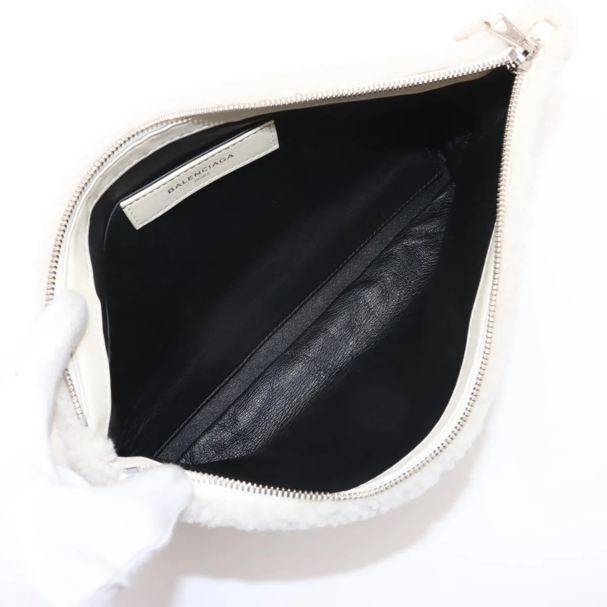 Balenciaga Shearling Clutch Bag White