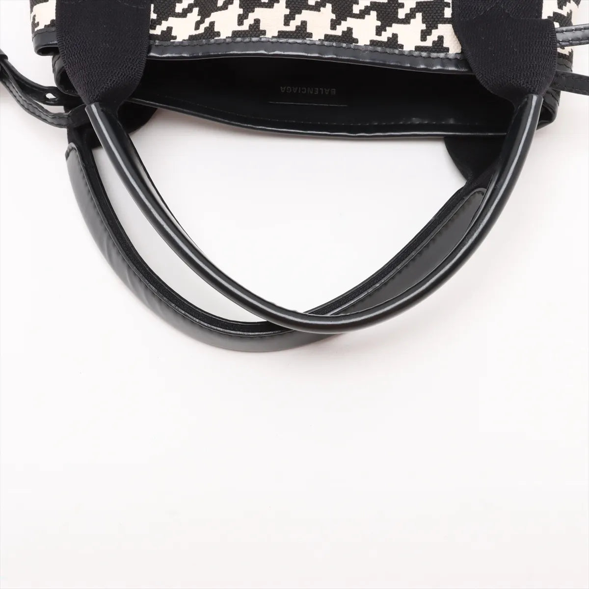 Balenciaga Navy Canvas Leather Cabas XS Two-Way Handbag Black × White