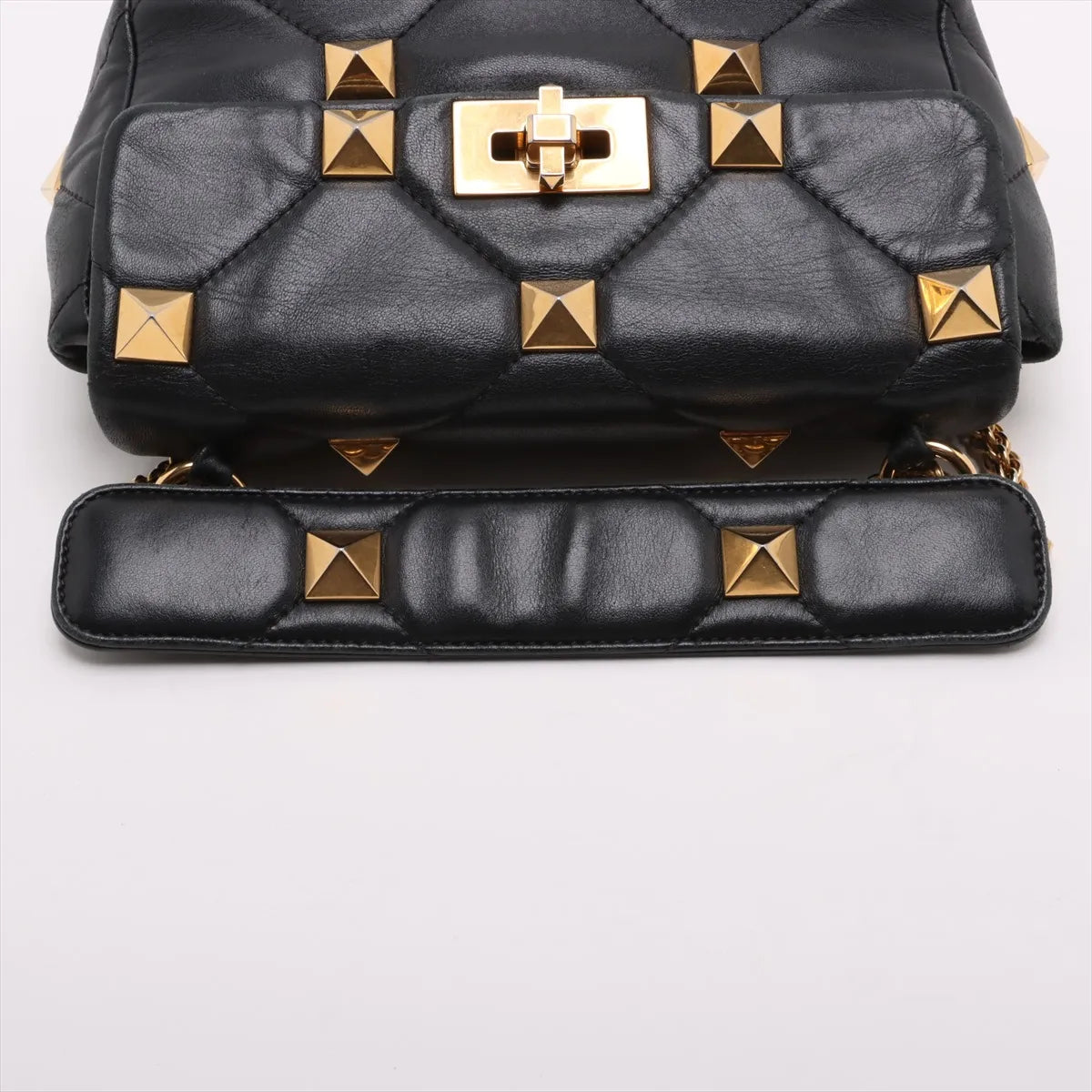 Valentino Garavani Roman Stud Leather Two-Way Chain Shoulder Bag Black