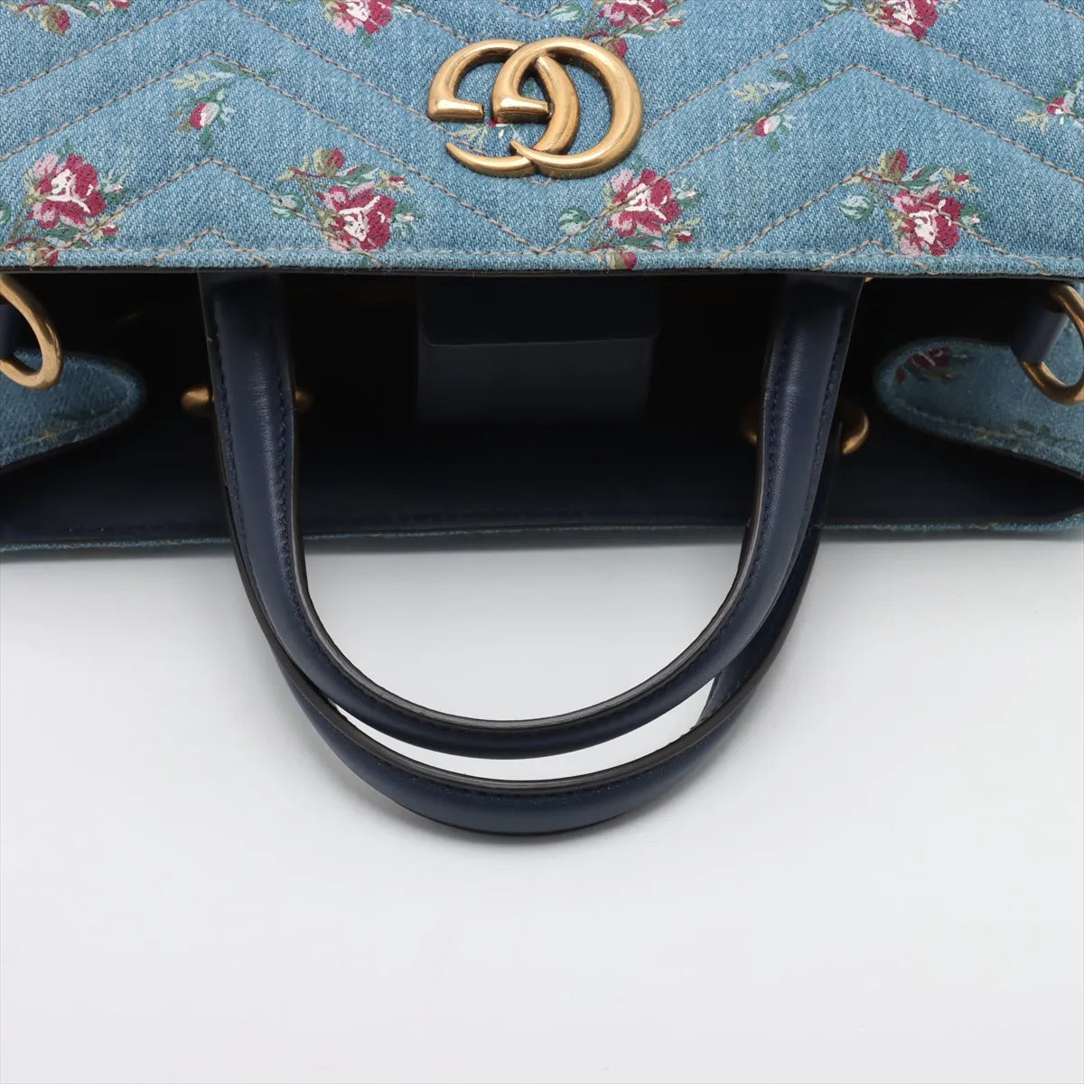 Gucci GG Marmont Chevron Floral Denim x Leather Two-Way Shoulder Bag