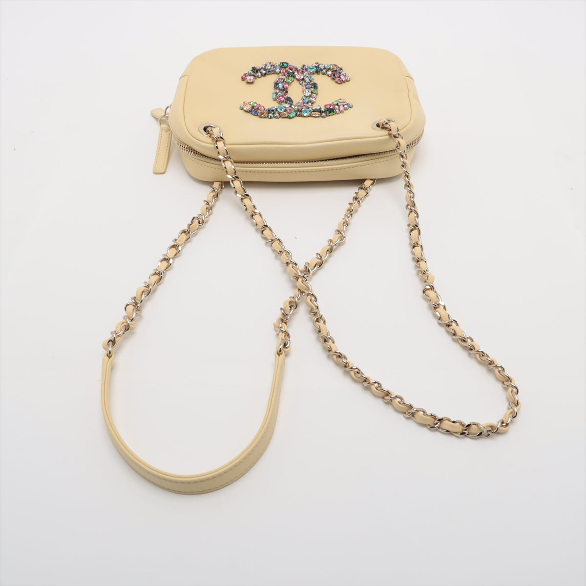 Chanel Multicolor Rhinestone CC Logo Lambskin Chain Shoulder Bag Butter Yellow