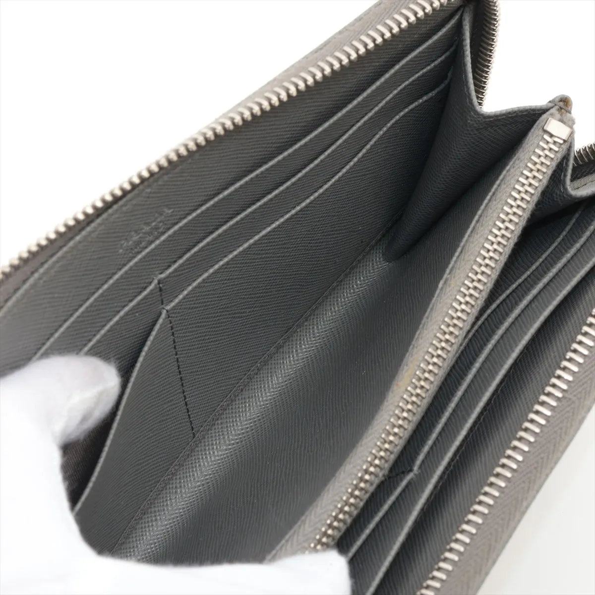 Prada Saffiano Leather Zip Round Wallet Gray