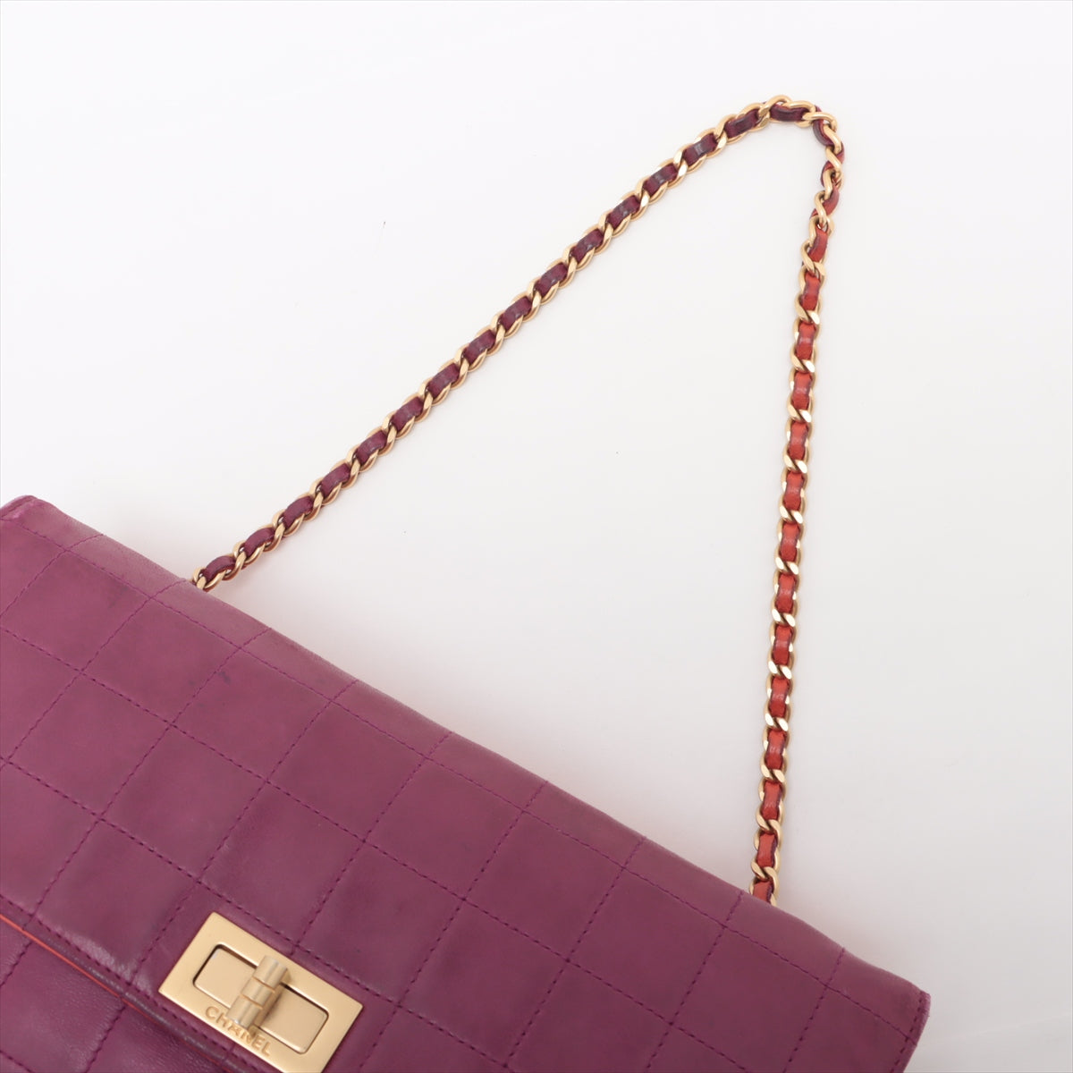 Chanel 2.55 Chocolate Bar Chain Twin Shoulder Bag Purple x Orange