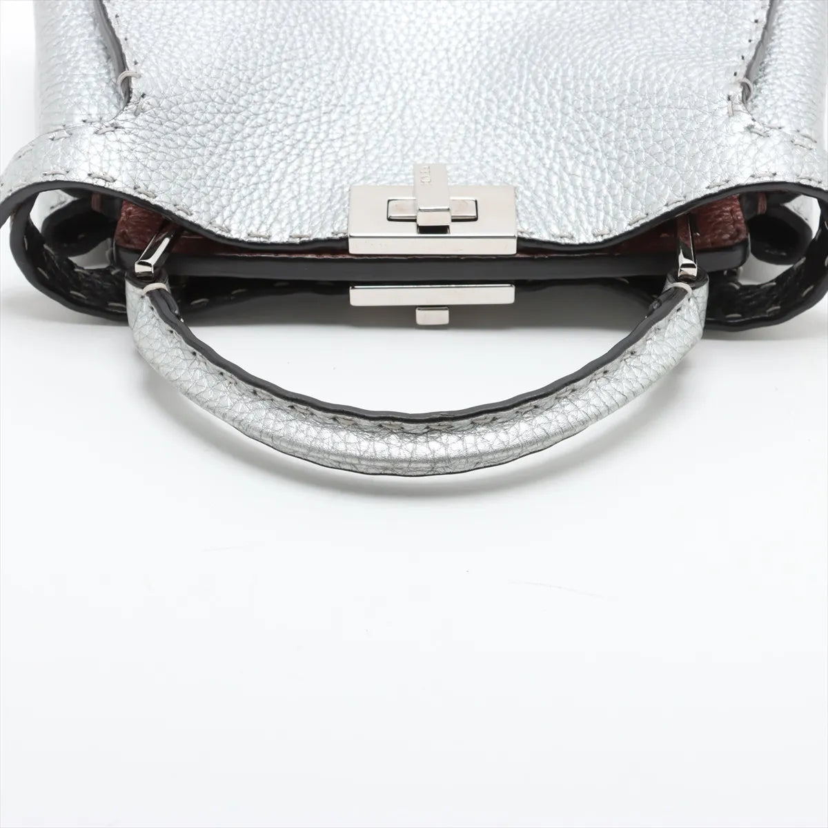Fendi Peekaboo Essentially Selleria Shoulder Bag Silver