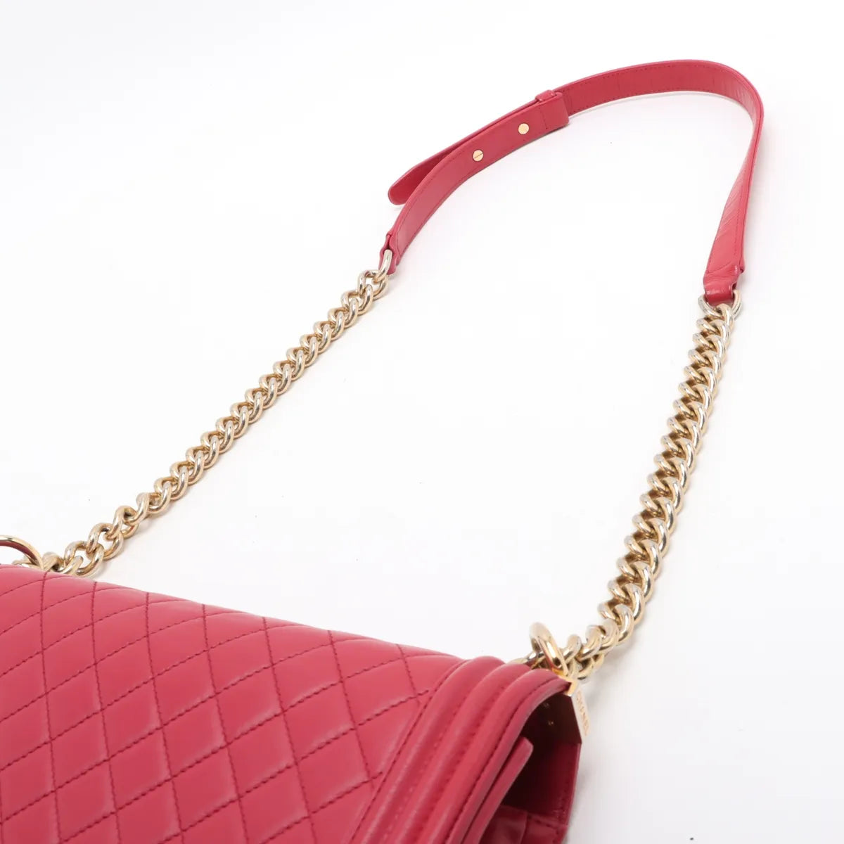 Chanel Boy Chanel 28 Large Lambskin Chain Shoulder Bag Red