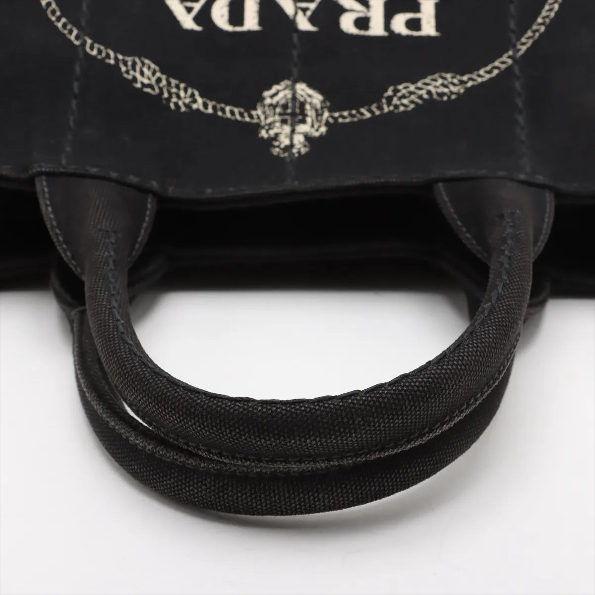 Prada Canapa Canvas x Leather Two-Way Handbag Black