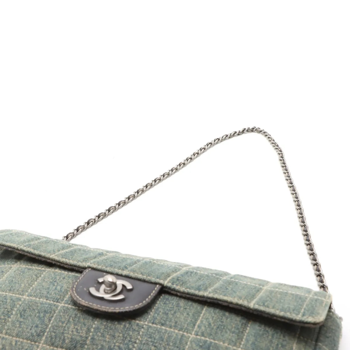 Chanel Chocolate Bar Denim Chain Shoulder Bag Blue