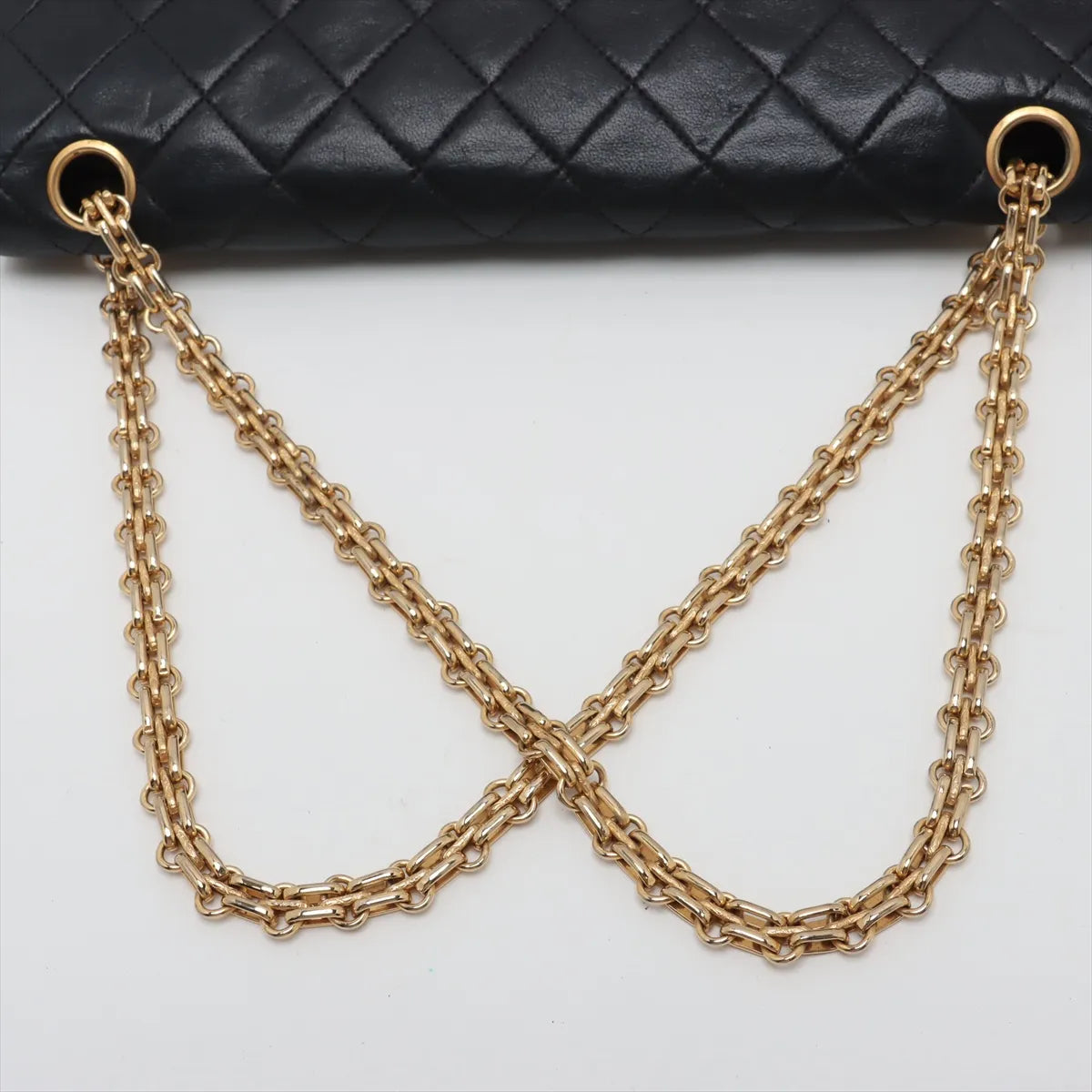 Chanel CC Logo Matelasse Lambskin Double Flap Double Chain Bag Navy Blue