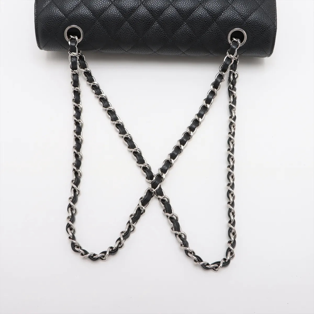 Chanel CC Logo Matelasse 25 Caviar Skin Double Flap Double Chain Bag Black