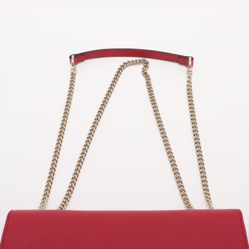 Gucci Interlocking GG Logo Leather Chain Shoulder Bag Red