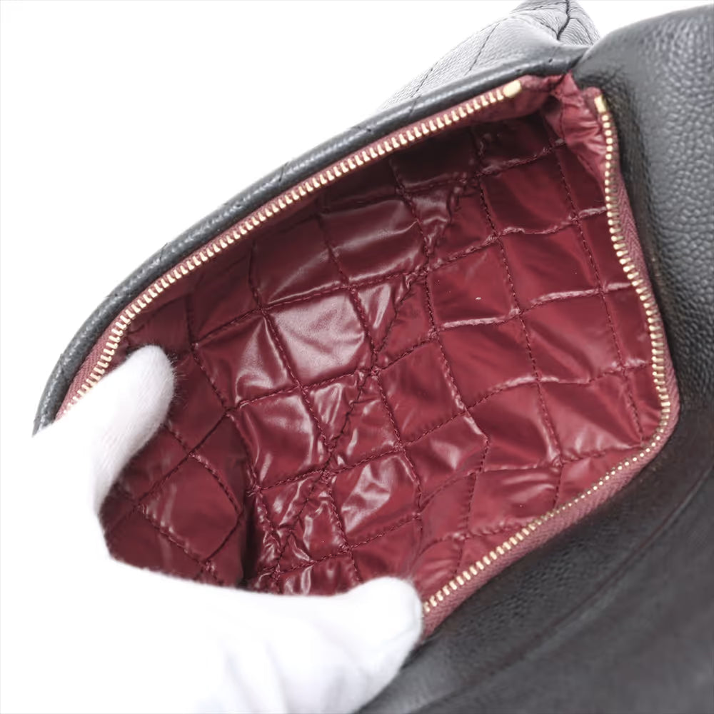 Chanel CC Logo Matelasse Caviar Skin Clutch Bag Black