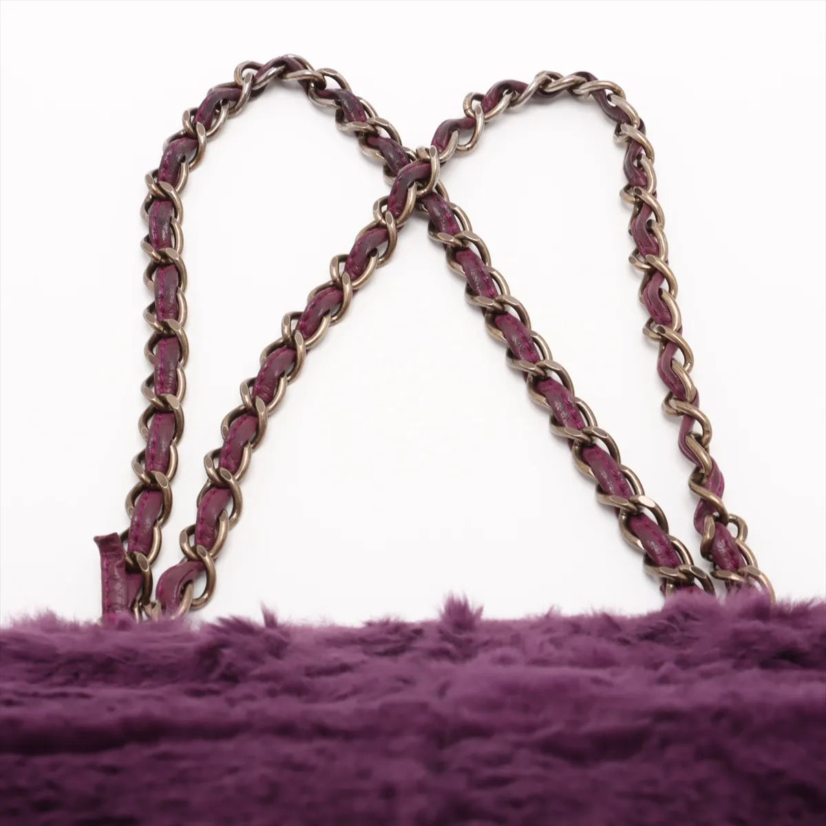 Chanel CC Logo Fur Chain Tote Bag Purple