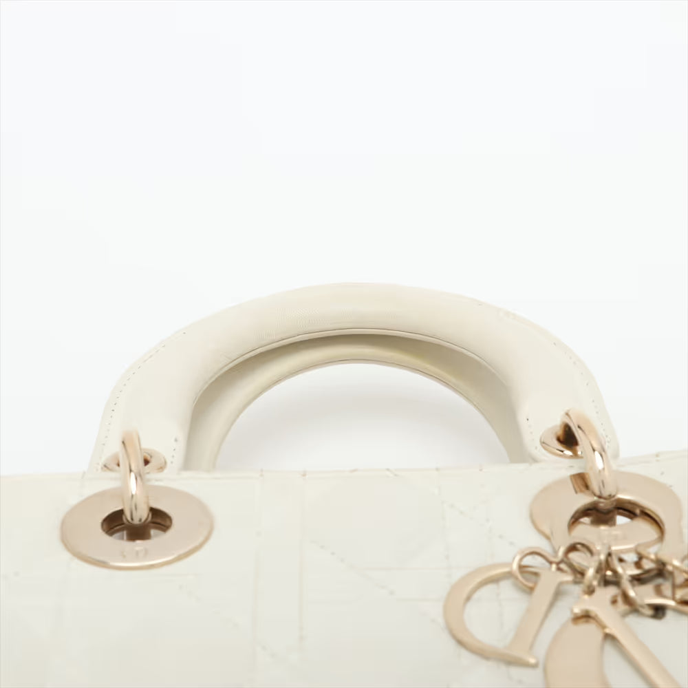 Christian Dior Cannage My Lady Dior Leather Two-Way Handbag White