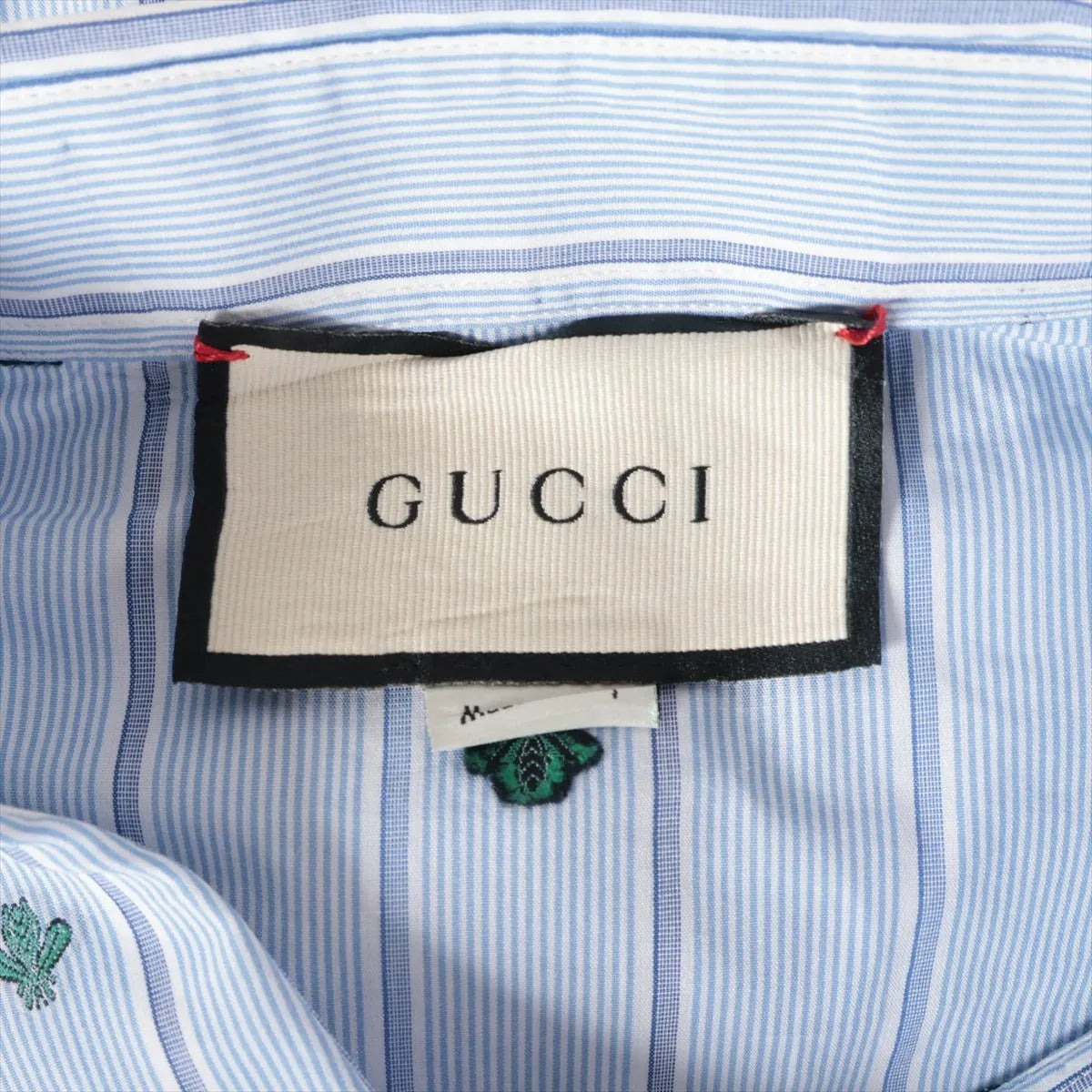 Gucci Stripes Bee Cotton Long Sleeve Shirt Light Blue