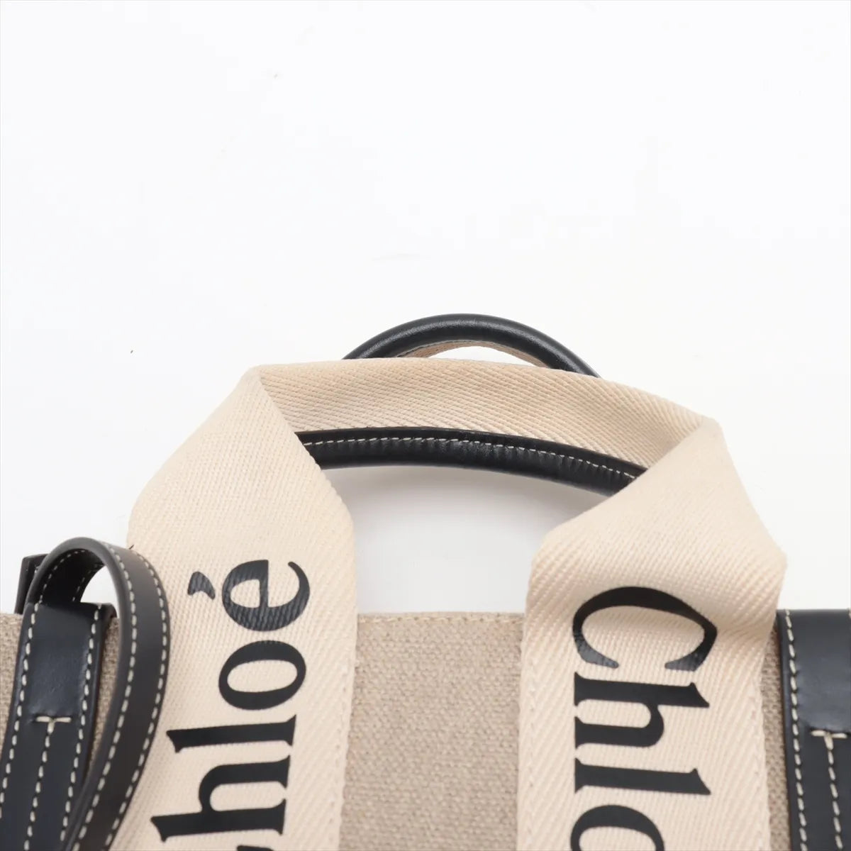 Chloe Woody Small Canvas Leather Two-Way Handbag Beige x Black