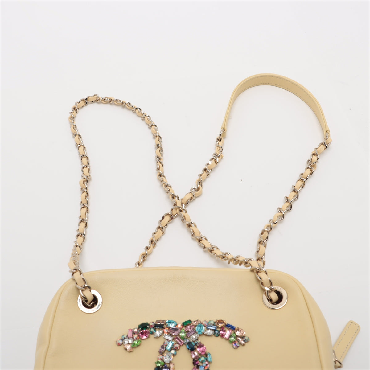 Chanel Multicolor Rhinestone CC Logo Lambskin Chain Shoulder Bag Butter Yellow