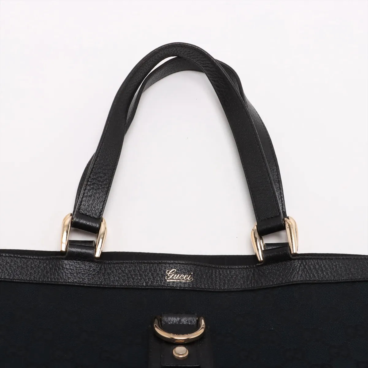 Gucci GG Logo Canvas Leather Tote Bag Black