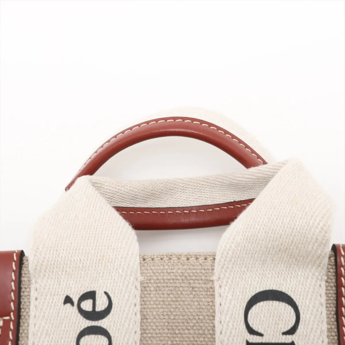 Chloe Woody Nano Canvas Leather Two-Way Handbag Beige×Brown