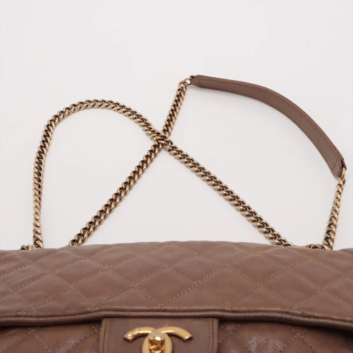 Chanel CC Logo Matelasse Caviar Skin Single Flap Double Chain Bag Brown