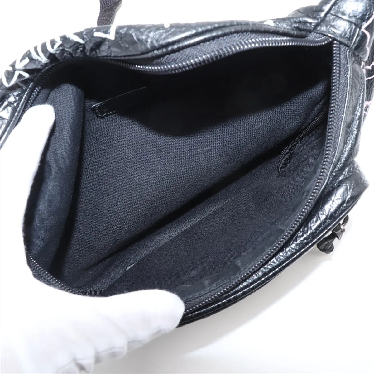 Balenciaga Graffiti Explorer Leather Sling Backpack Black
