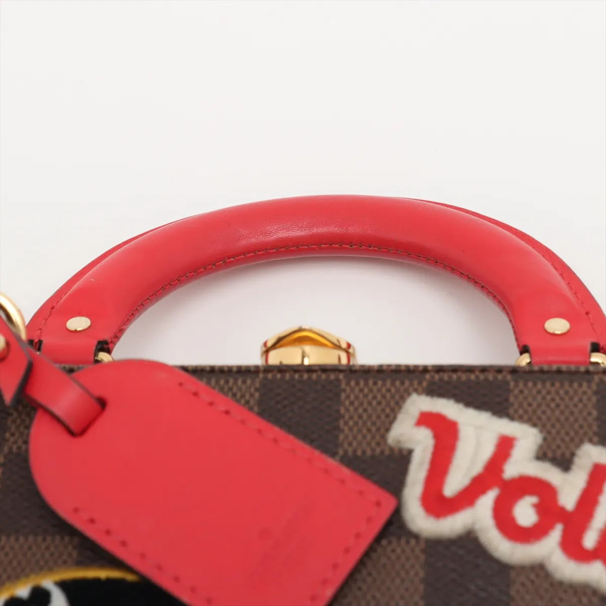 Louis Vuitton Damier Ebene LV Stories Box Patches Bag Brown x Red