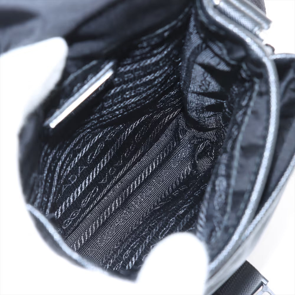 Prada Tessuto Nylon Leather Shoulder Bag Black