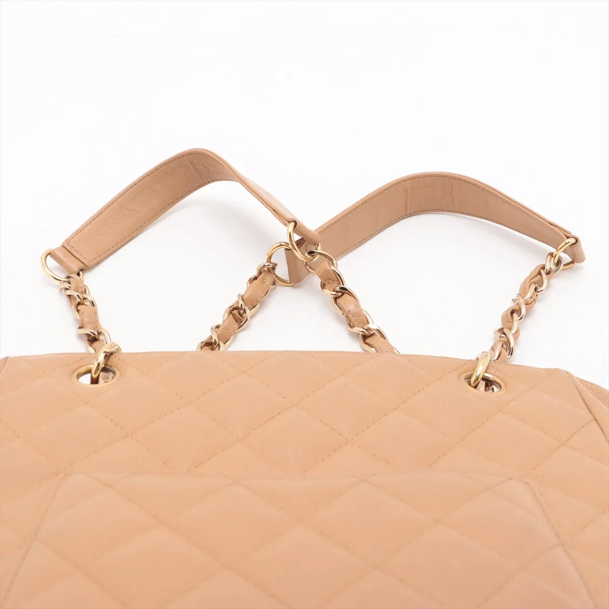 Chanel CC Logo Caviar Skin Chain Tote Bag Beige