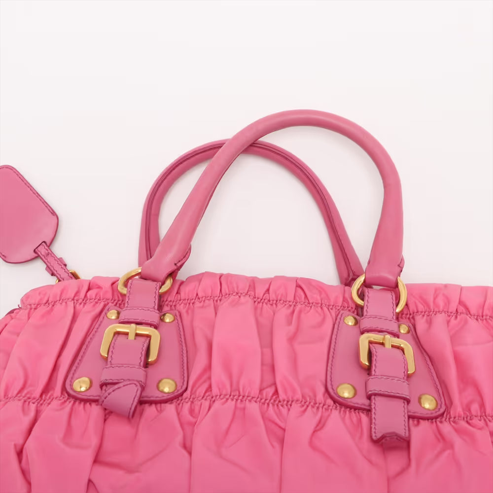Prada Tessuto Nylon Leather Two-Way Handbag Pink