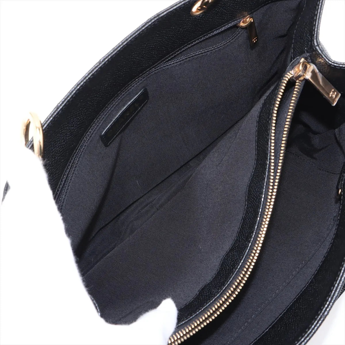 Chanel CC Logo GST Caviar Skin Chain Tote Bag Black