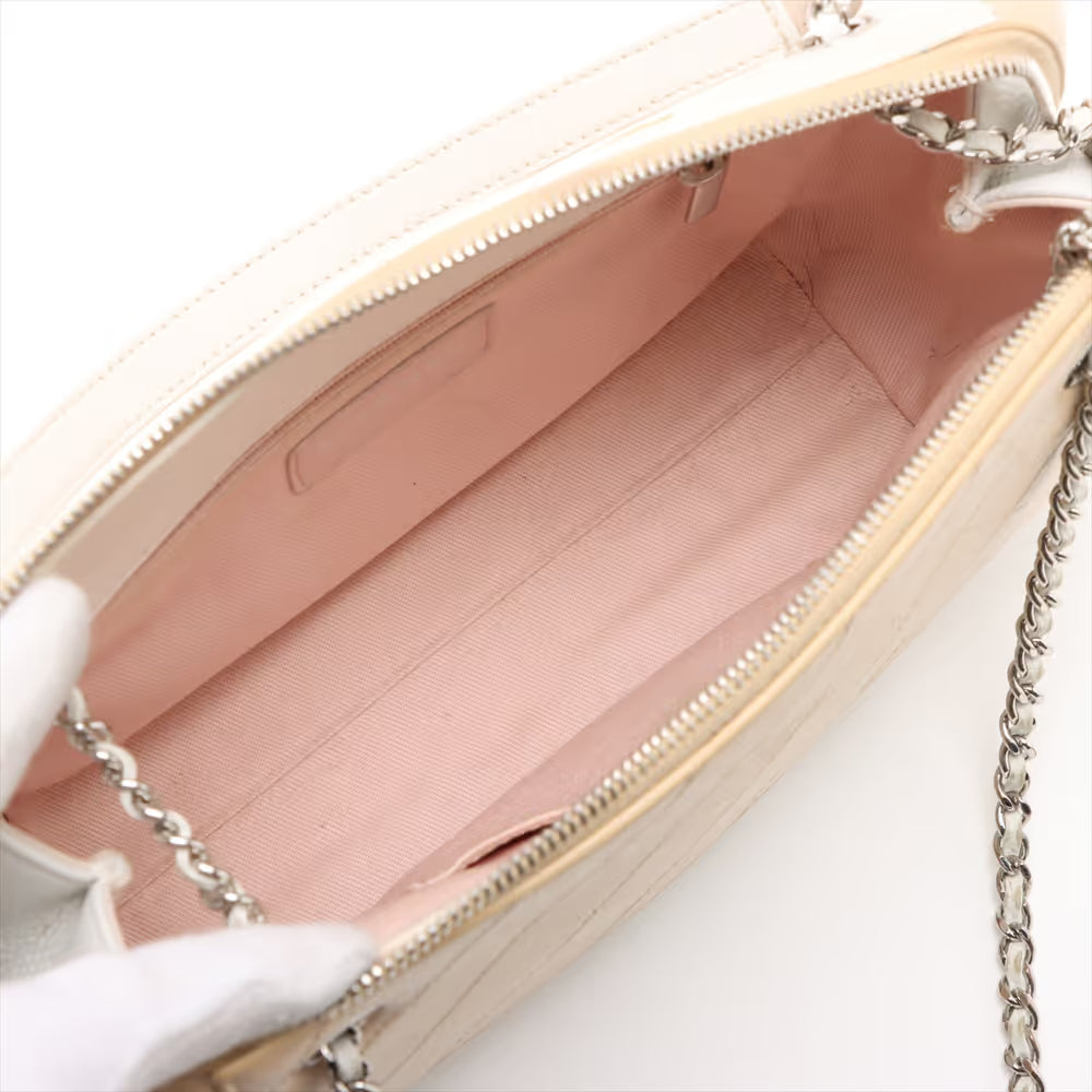 Chanel CC Logo Matelasse Caviar Skin Chain Shoulder Bag Beige x White