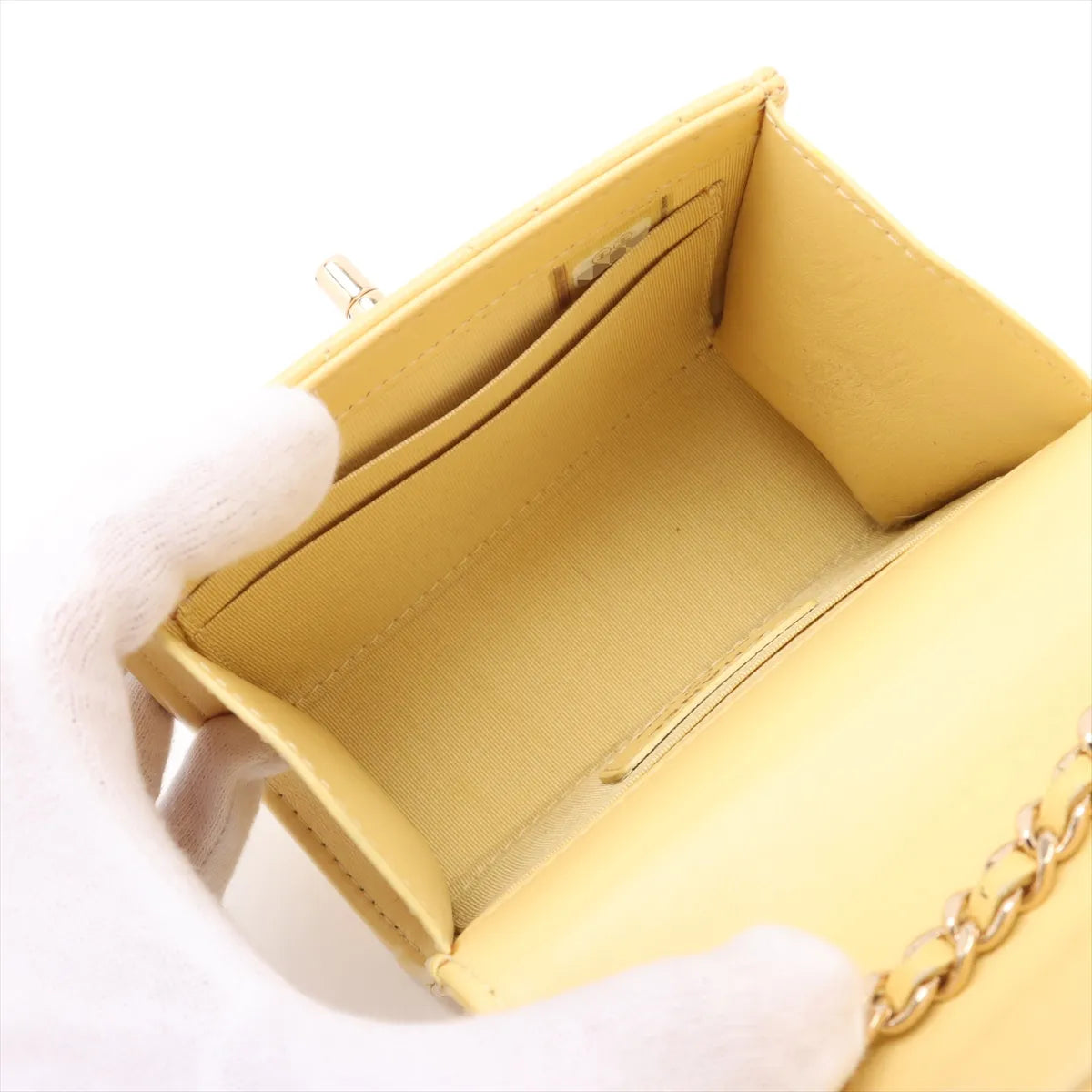 Chanel CC Logo Mini Matelasse Lambskin Single Flap Single Chain Bag Yellow